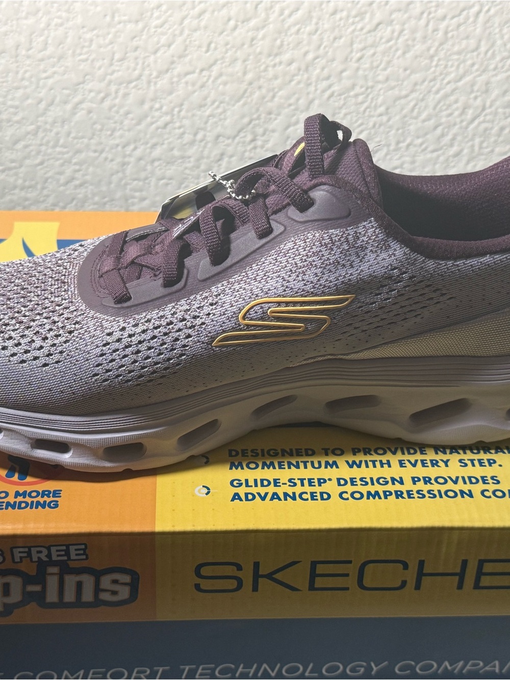 Skechers Women’s Gray and Purple Go Walk Slip-Ins Sneakers - Picture 4 of 9